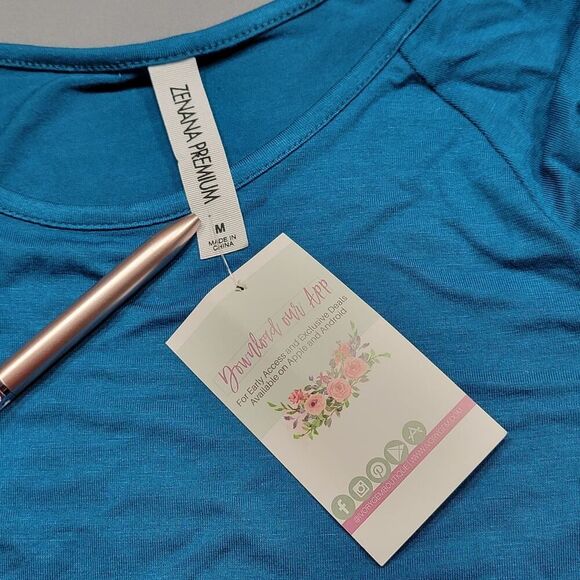 Zenana Premium Blue Stretch Bodycon Dress Midi Gathers Preppy NEW Womens Size M - Picture 3 of 9